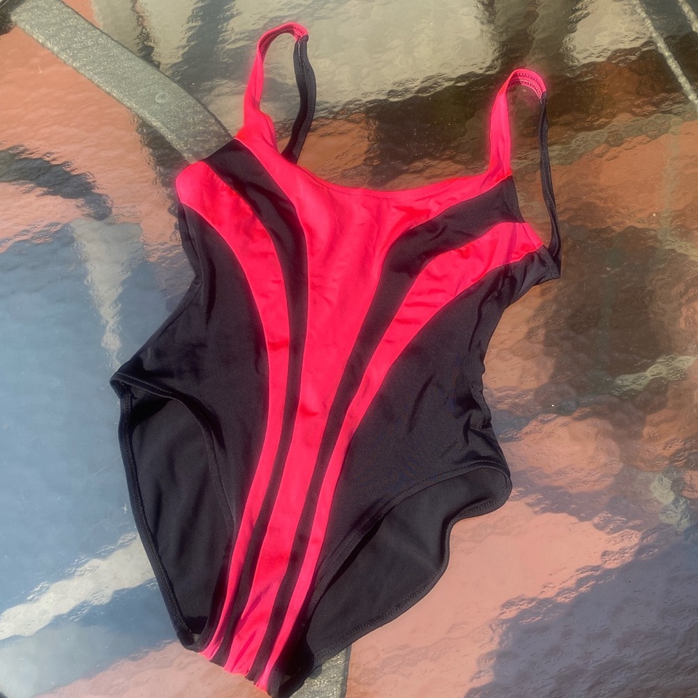 vintage retro one piece swimsuit black and pink